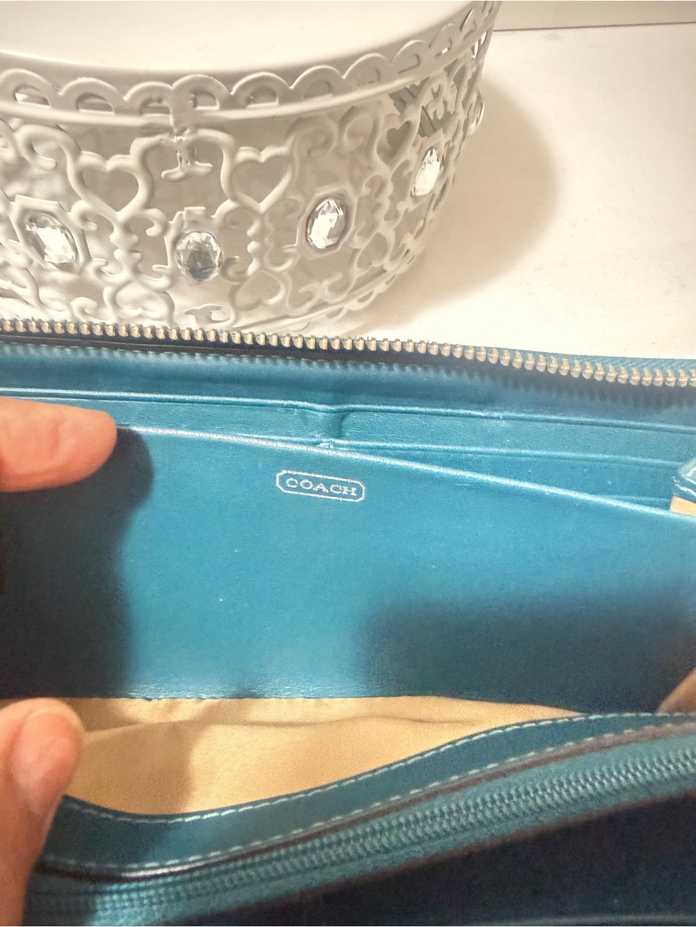 Coach Leather Zip Wallet in Teal - Picture 5 of 10